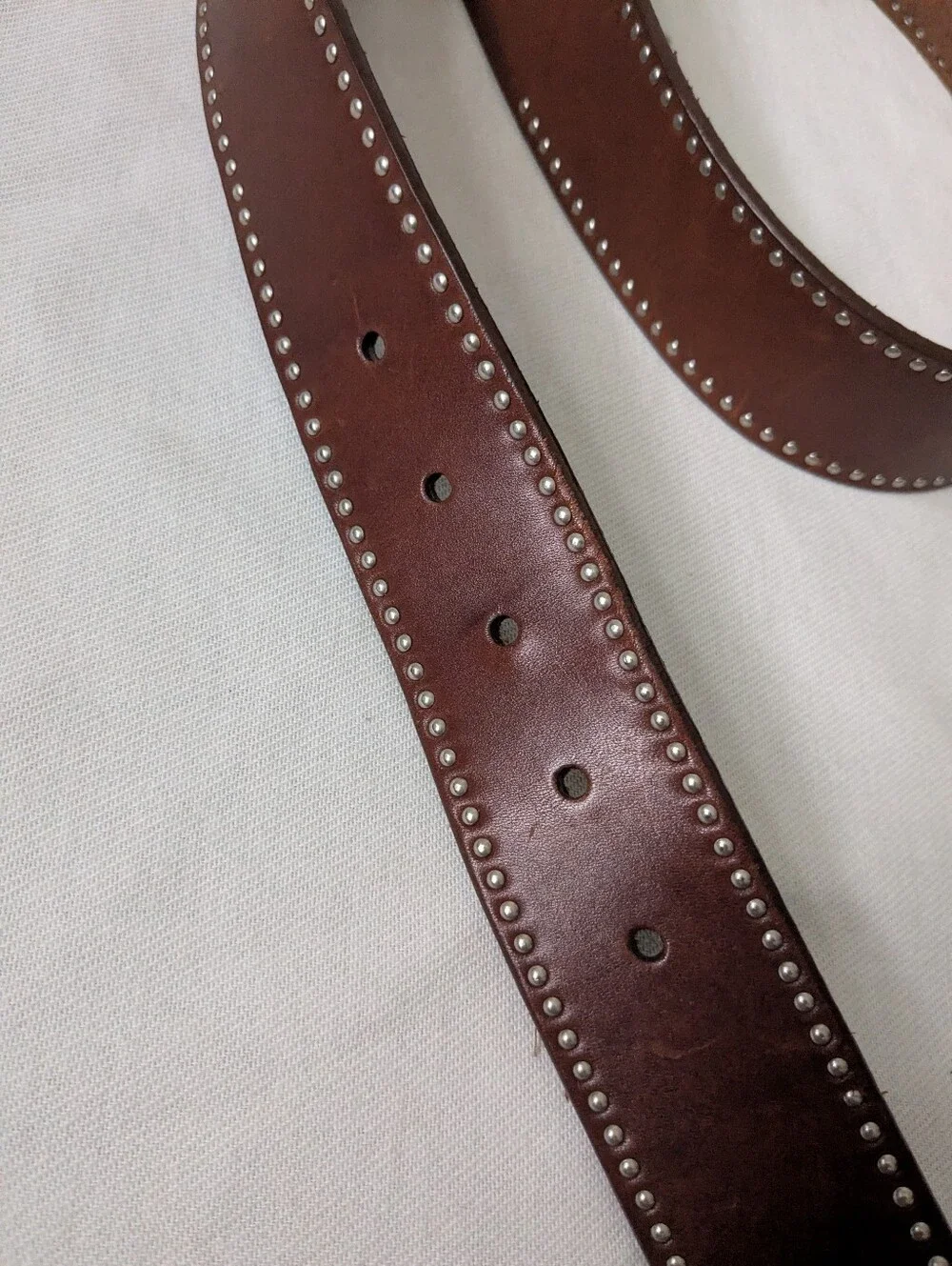 Calvin Klein Jeans Brown Genuine Leather Studded Wide Belt Curved Silver Buckle